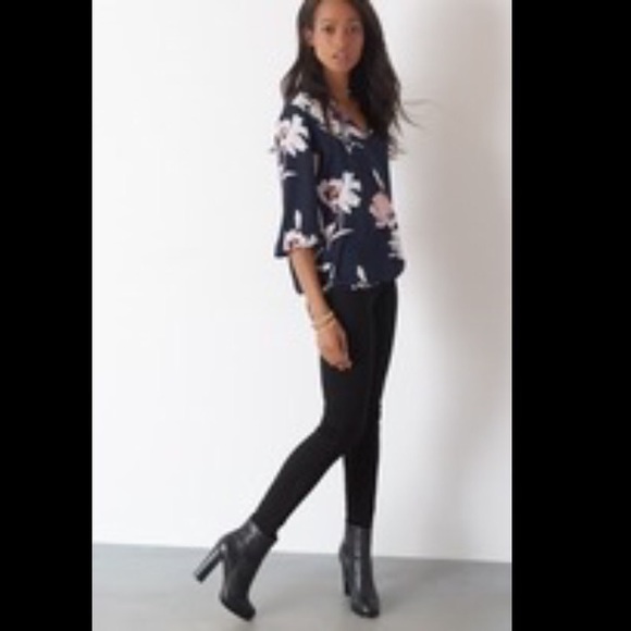 Long sleeve boho floral shirt with tassels