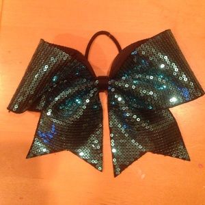 Blue and Black sparkly cheer bow