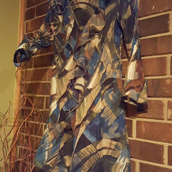 Long Pleated V-neck Blouse