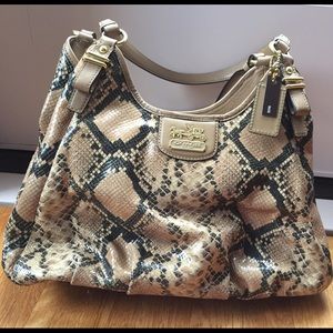 Coach Alligator Skin Beige and Black Hobo Bag