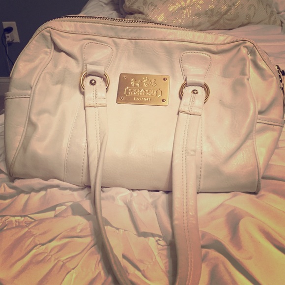 White leather coach bag