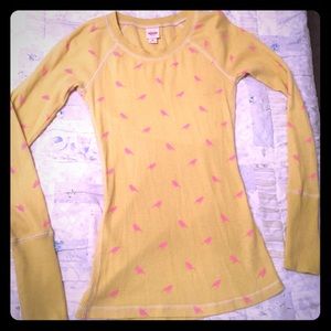 Yellow/pink bird waffle shirt