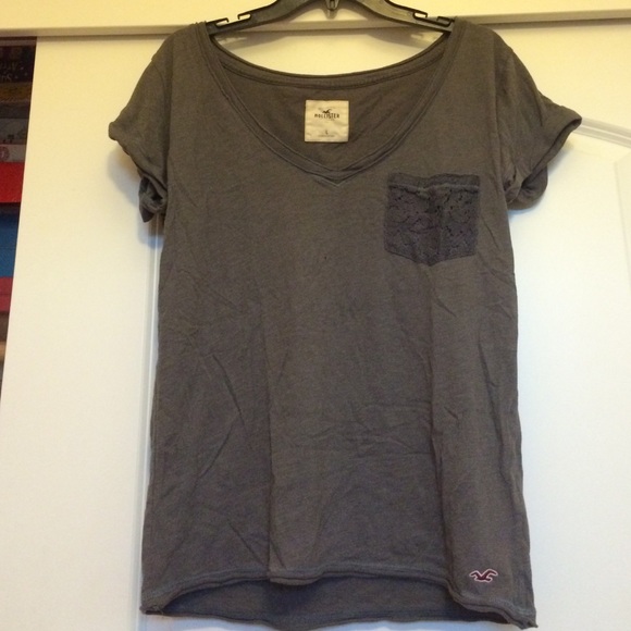 Hollister Easy Fit V Neck Tee with Lace Pocket