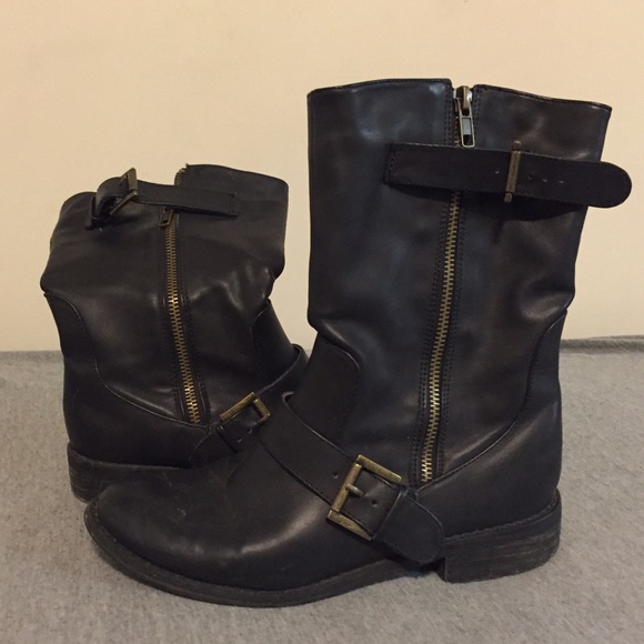 Black Leather Combat Boots