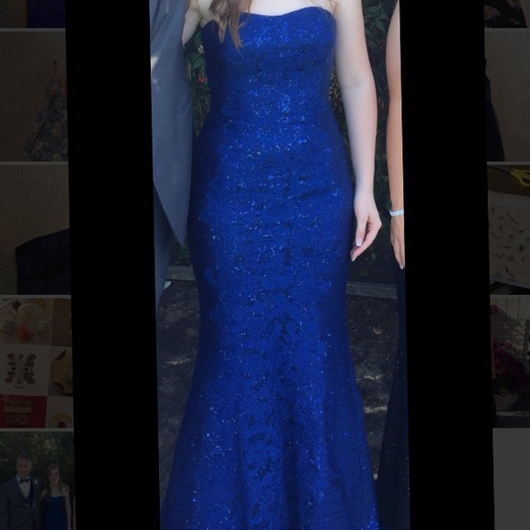 Navy blue lace and sequin underneath prom dress