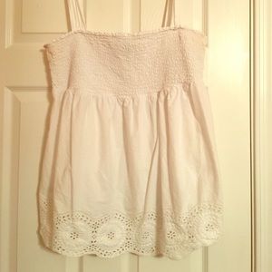 White halter tank top with shoulder straps.