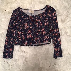 Pins + Needles blue floral button down crop top M