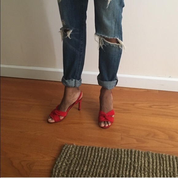 DVF red suede heels