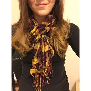 Maroon and yellow scrunchy scarf