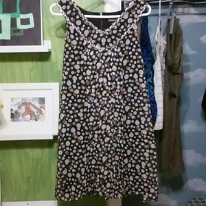 Brown polka dot sleeveless lined swing dress