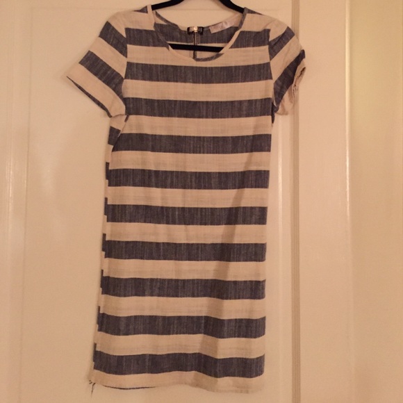 Linen striped mink shift dress size SMALL - Picture 1 of 4