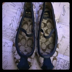 Coach Tan Signature Flats with Navy Accents