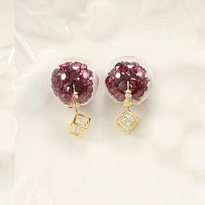 Crystal Stone Double Sided glass Ball Stud earring