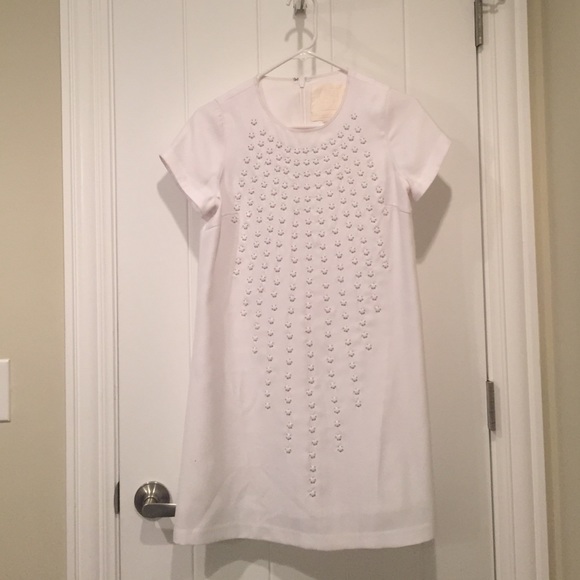 White studded A-line short sleeved dress