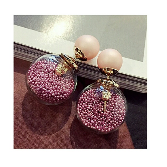 Wishing Sand Double Sided Glass Ball Stud Earring