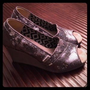 TOMS Silver Sequin Wedges