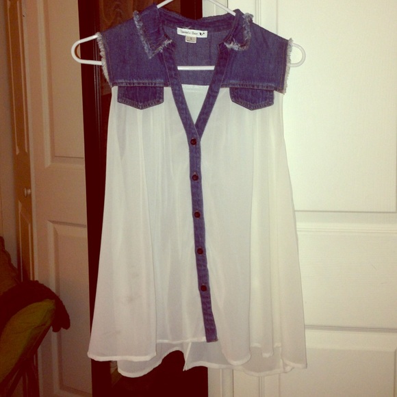 Denim/Sheer sleeveless top