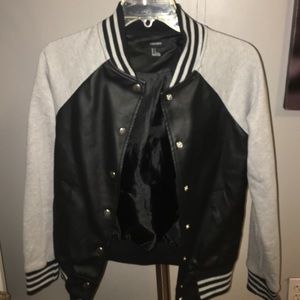 Faux leather and cotton letterman jacket