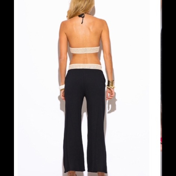 SMALL Pocketed Black Cotton Beach Pants - Picture 3 of 8