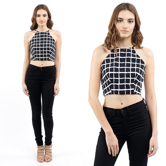 Black & White Halter Crop Top - Picture 3 of 5