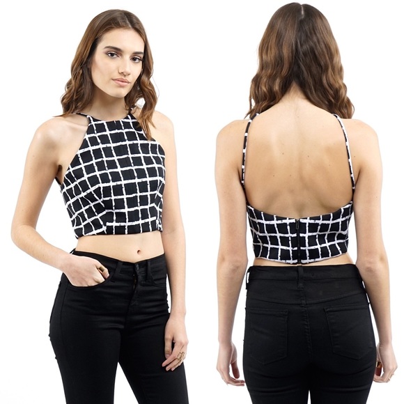 Black & White Halter Crop Top - Picture 5 of 5