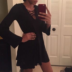 Lace Up Black Dress