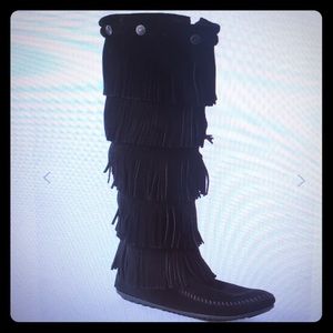 Black tall 5 layer Minnetonka Moccasins