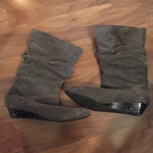 Gray slouch wedge boots