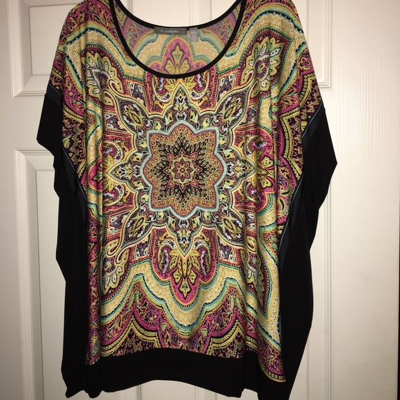 Multi colored hi-fashion silk blouse large -XL