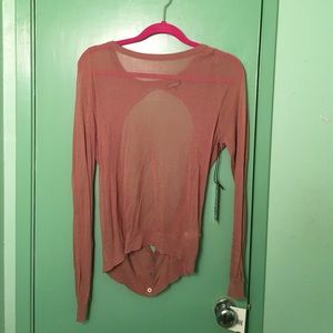 Sheer long sleep open back top