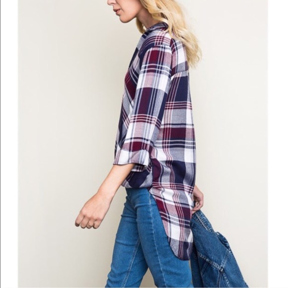 🆕SUMMER LILY plaid scoop top - NAVY/PLUM - Picture 3 of 3