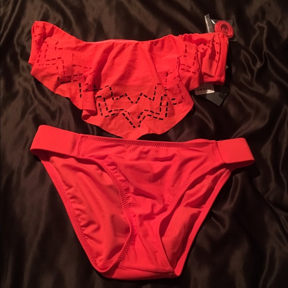 Orange two piece swim suit