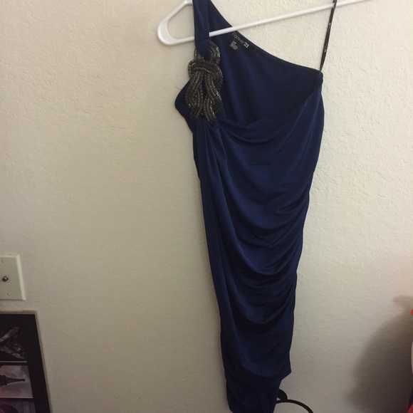 One shoulder navy dress