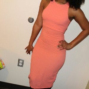 Coral fitted body-con dress