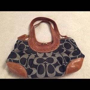 Coach denim and beige leather handbag