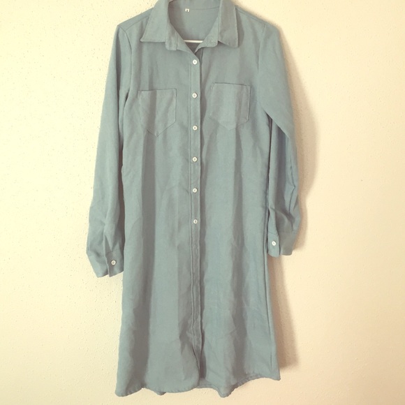 Long Blue Button Down Shirt