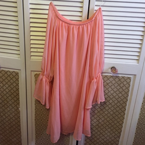 Off the shoulder peach dress