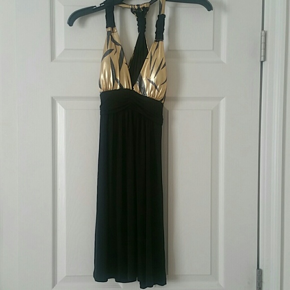 Small black and gold strappy Papaya dress - Picture 1 of 4