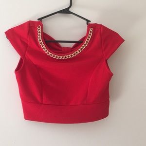 Red backless crop top