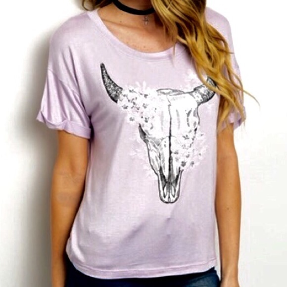 ⬇️SALE 🇺🇸Lilac Bull Skull T-Shirt - Picture 3 of 4