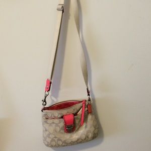 Coach Tan C Print Crossbody w/ Pink Accents