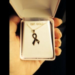 10k gold. Cancer awareness necklace.
