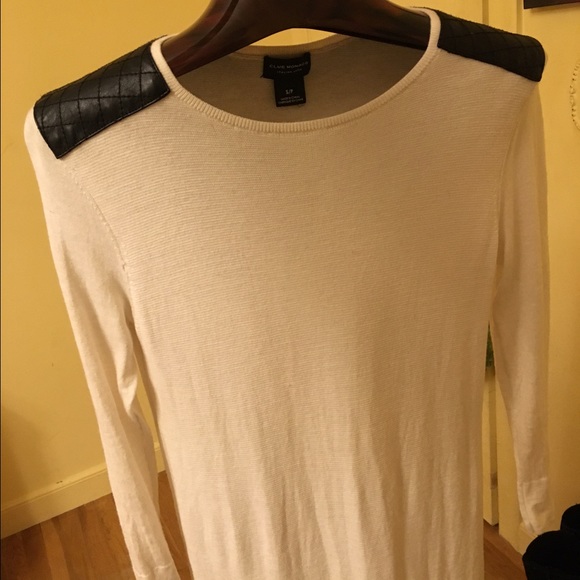 White sweater dress with quilted leather detail