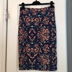 Lularoe Cassie skirt, navy/pink/blue/tan