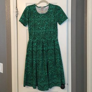 Lularoe Amelia dress, green/black, medium