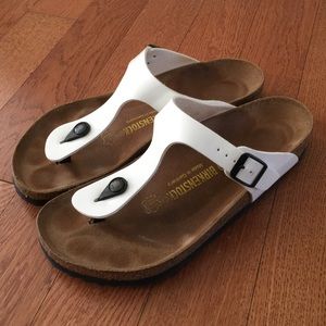 Birkenstock White Patent Gizeh Sandals