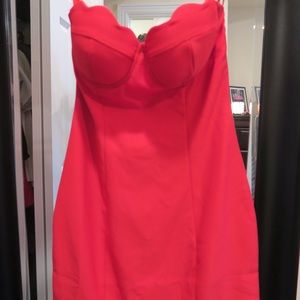 Red Tight Mini Dress w/Scallop Details