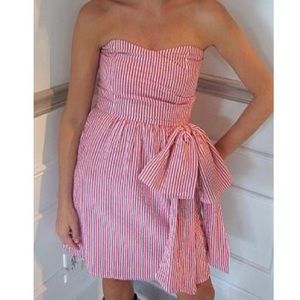 Red & White Seersucker Dress with Bow Detail