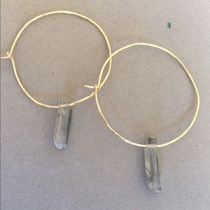 Gold filled hammered hoops with smoke gray Quartz