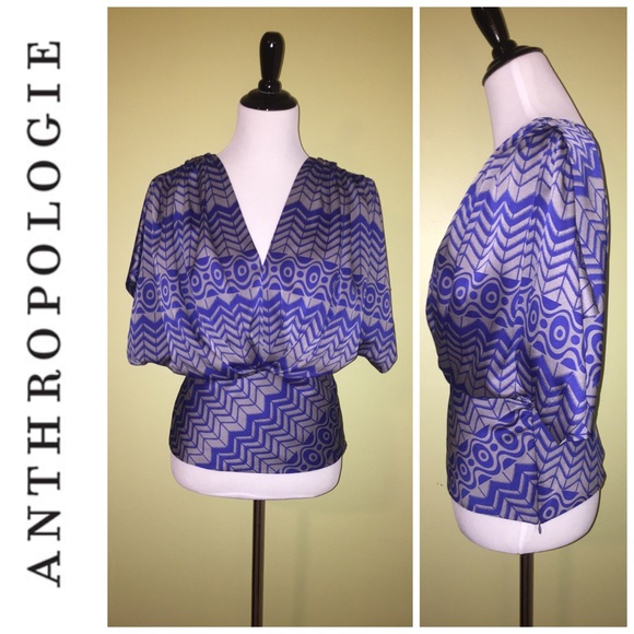 Anthropologie Tops - Anthropologie fei blue and grey blouse